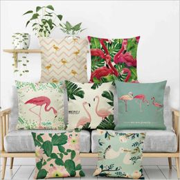 2018 groothandel cartoon flamingo stijl kussensloop kleurrijke vogels blad kussen cover schattige dier afdrukken kussenhoes kind cadeau gratis verzending