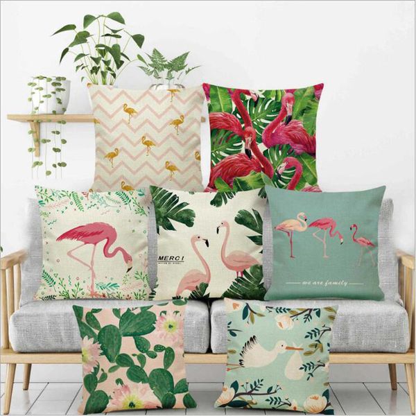 2018 gros dessin animé flamant style taie d'oreiller coloré oiseaux feuille taie d'oreiller mignon animal impression housse de coussin enfant cadeau livraison gratuite