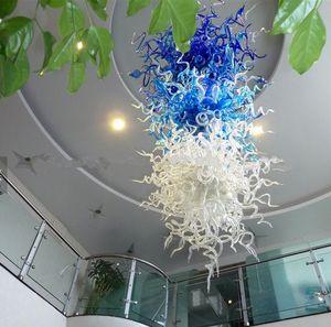 2018 Venta al por mayor Proyecto grande Iluminación de araña para hotel Luces LED Lámparas de araña de cristal de arte soplado a mano claras y azules