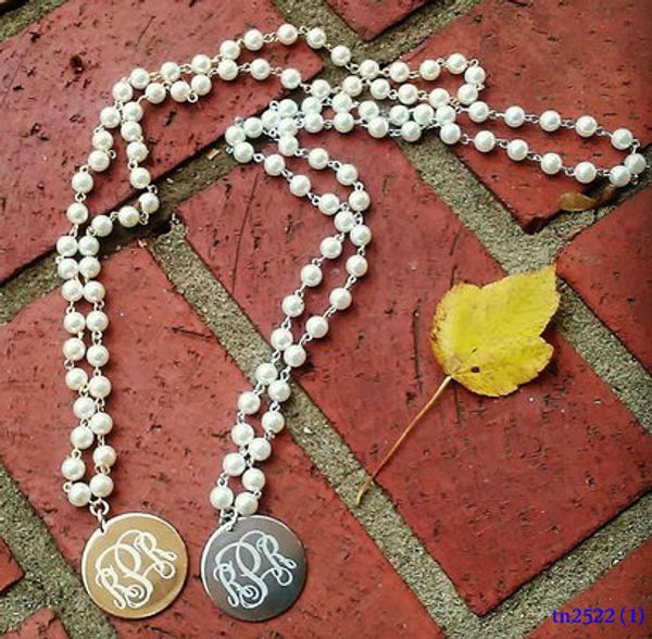 Collier de perles artificielles en forme de disque de cuivre vierge personnalisé, pendentif à breloques de 3cm, vente en gros
