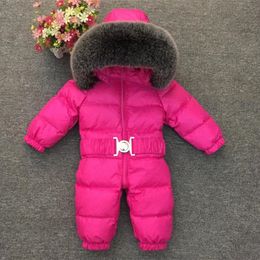 2018 Hiver Bébé Barboteuses Enfants Garçons Filles Vêtements De Neige Habit De Neige Enfant À Capuche Col De Fourrure Duvet De Canard Combinaison Enfants Épais Survêtement 1-5 Ans