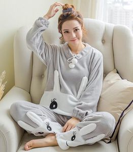 2018 winter home wear pyjama pak nieuw merk verdikte schattige slapende set konijn koraal fleece pyjama meubilair pak koraal fluwelen s1015