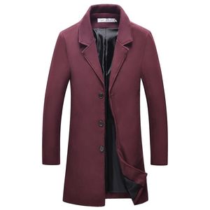 2018 Winter Mannelijke Solid Color Slim Fit Overjas Medium Lange Jassen Heren Casual Thicken Wollen Trench Coat Business Coats