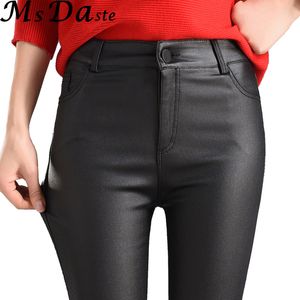 2018 Hiver Femmes Faux Pantalon En Cuir Capris PU Élastique Taille Haute Pantalon Extensible Mince Crayon Pantalon Leggings Femme Noir