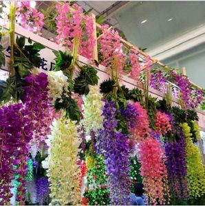 2019 Wisteria Wedding Ideas Elegant Artifical Silk Flower Wisteria Vine Wedding Decoraties 3 Vorken per stuk Wit Groen Paars