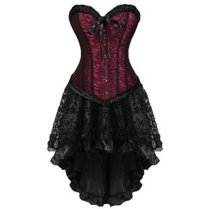 2018 Femmes Danseuse Burlesque Sorcière Halloween Sexy Overbust Bustier Mini Robe Corset Gothique Avec Jupe Plus J190701