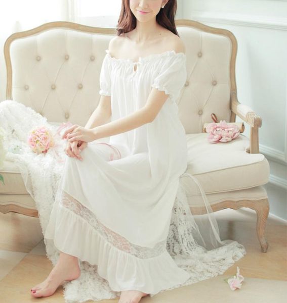 2018 Femmes de nuit Lolita Cotton Home Vêtements Long Nightss en dentelle Ruffles vêtements de nuit