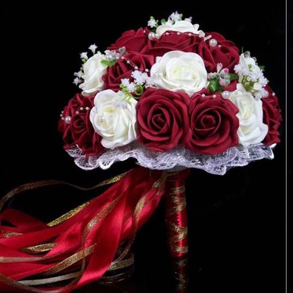 2018 Femmes Roses Ruban Décorations Fleurs De Mariée Accessoires Robe Rapide Bourgogne Bourgogne Mariage Artificiel Bo215F