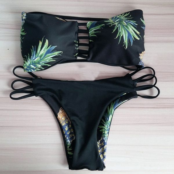 2018 femmes Bikini ensemble maillot de bain Sexy creux ananas imprimé maillot de bain Push-up maillots de bain maillot de bain biquini maillot de bain