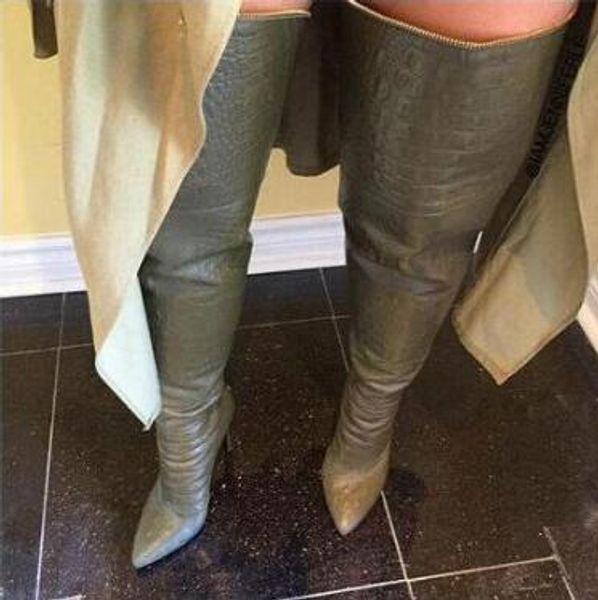 2018 femmes cuir imprimé peau de serpent cuissardes gladiateur bottes sur genou haute chaussons talon fin bout pointu bota dos zip