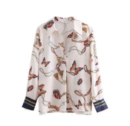 2018 Women Vintage Chain Butterfly Printing Casual Kimono Blouses Shirt Autumn Chic Blusas Roupas Femininas Tops LS2669 Y19077920033