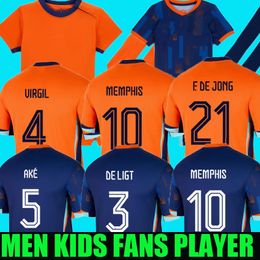 24 25 Países Bajos Memphis Holland Soccer Jersey 2024 2025 Camisa de fútbol del equipo nacional holandés Camisa de fútbol Kit para niños Full Set a casa Memphis Xavi Gakpo