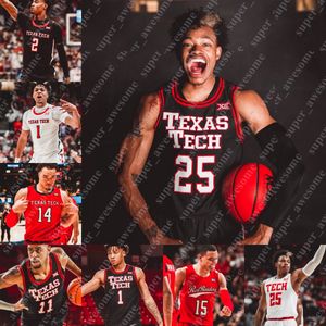 Camiseta de baloncesto NCAA Texas Tech Bryson Williams Kevin McCullar Terrence Shannon Jr Kevin Obanor Davion Warren Adonis Arms Marcus Santos-Silva Jarrett Culver