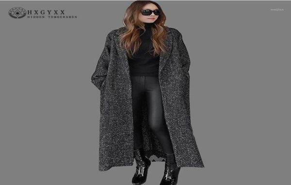 2018 Xlong Antumn hiver chevrons décontracté point ouvert poches lâche laine veste grande taille cachemire manteau femme pardessus Okd58512862140