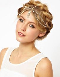 2020 goedkope mode haarband hoofddeksels hoofdbanden Indiase bohemian boho wit / rood kralen hoofddeksel vrouwen hoofd ketting haar sieraden voor bruiloft