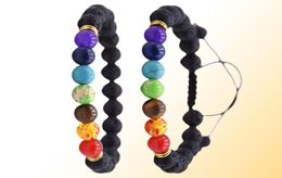 2019 10pClot New 7 Pulsera de chakra hombres Black Lava Healing Balance Beads Reiki Buddha Prayer Natural Stone Yoga Bracelet for Women9971073