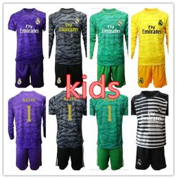 2019 20 Real Madrid Kids Soccer Doelman Uniforms 25 Courtois 1 Navas Bale Ramos Morata Purple Yellow Youth -doelman Kit62559900