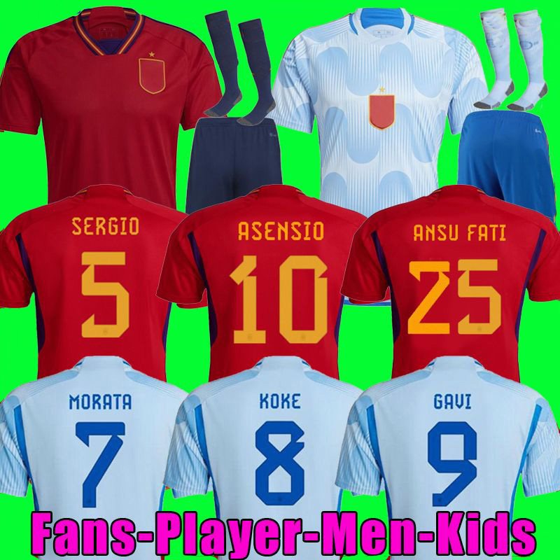 2022 Jersey de futebol da Espanha Pedri Ferran Morata A.iniesta Pedri Espana Camiseta 22 23 ASENSIO ANSU FATI ALCACER SERGIO MENINAS MULHERES DIFORNESSES DIFORMES JOGADORES PROGERES 2023