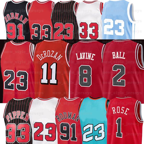 23 Michael Basketball Jerseys Chicagos Bull Zach 8 LaVine 11 DeMar 2 Lonzo DeRozan Rose Ball 1 Derrick 91 Dennis 33 Scottie Rodman Pippen Jersey