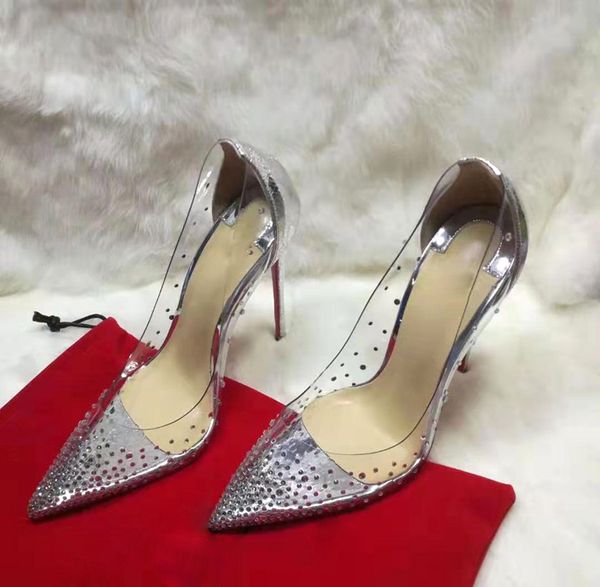 2019 8 cm diamant transparent demoiselle d'honneur talons de chaussures de mariage pointu sexy avec le vide sexy femmes célibataires chaussures été fée vent