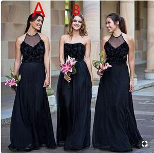 2019 een lijn chiffon lange zwarte bruidsmeisje jurken verschillende stijlen dezelfde kleur formele jurk Afrikaanse plus size partij prpm jurk