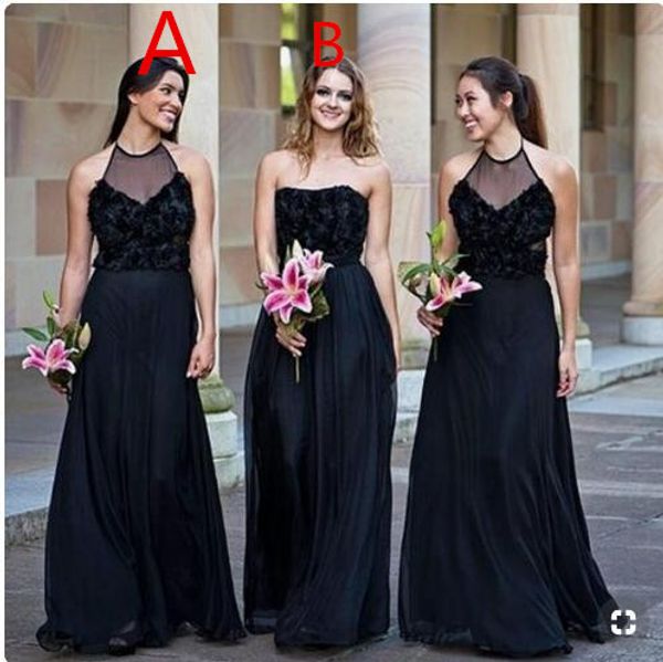 2019 Una línea de gasa vestidos largos de dama de honor negros diferentes estilos Vestido formal del mismo color Vestido africano de fiesta de talla grande