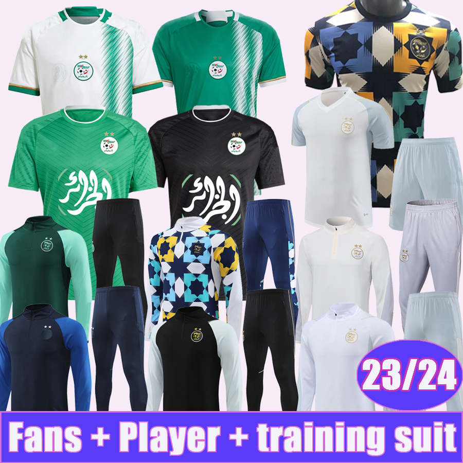 22 23 Cezayir Cezayir Erkek Futbol Formaları Mahrez Feghouli Slimani Bennacer Atal Ev Beyaz Uzak Yeşil Eğitim Giyim Futbol Gömlekleri