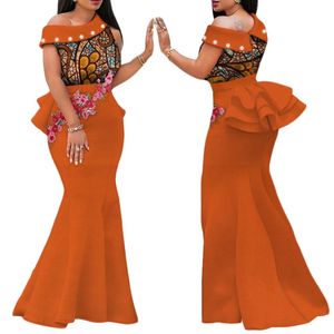 Afrikaanse printjurken voor vrouwen Riche Applique Draped Peals Long Dress Party Vestidos Traditionele Afrikaanse dame kleding WY444