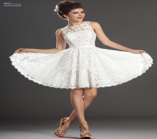 2019 Alberta en stock Cinta de encaje blanco Aline Longitud de la rodilla Party Party Homecoming Vestidos nuevos Vestidos modestos de moda 9268568