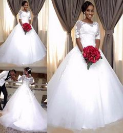 2019 Aline South African Black Girls Robes de mariée Sheer Neck Malf Sleeve Bouton en arrière plus taille Bride Bridal Robes Bride Dres2185347