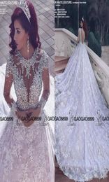 2019 Amazing Sparkly Crystal en dentelle de dentelle à manches longues Robes de mariée royal Train Middle East Arabe Robe de mariée Luxury Robe 7339824