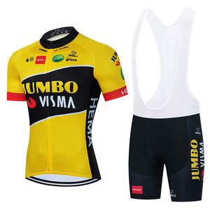 JUMBO Jaune 2024 Maillot de cyclisme à manches courtes Ensemble de bavoirs Vêtements de vélo de montagne Vêtements de vélo VTT Maillot Ropa Ciclismo Vêtements de sport