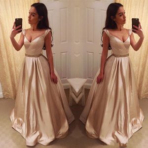 2019 robes de bal arabes col en V ceinture de champagne en satin avec longueur de plancher perlée, plus la taille robes de fiesta robe de soirée robes de soirée