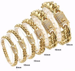 2019 Arrivée 81012141618mm en acier inoxydable en acier inoxydable Curb Cubain Chaîne Crystal Bracelet Coulonnement Clasf Clasp Mens Link Jewelry8281591