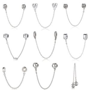2019 Authentique 925 Sterling Silver Daisy Bow Clear CZ Safety Chain Charm Perles Fit Original Bracelet Bracelet Bijoux Q0531
