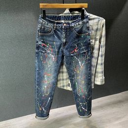 2019 Autumn New Retro Jeans Tie Dye Fashion Street Clothing Pintura Pintura Graffiti Hip Hop Trend Jeans para hombres 231222