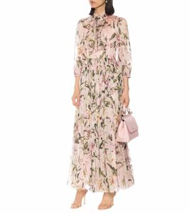 Vestido de pasarela de otoño 2019, vestido del mismo estilo, estampado floral, manga larga, media pantorrilla, moda de graduación de lujo, ropa para mujer AS