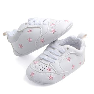 Zapatos de bebé para niños recién nacidos, niñas, corazón, patrón de estrellas, primeros pasos, niños pequeños, zapatillas de deporte de PU con cordones de 0 a 18 meses