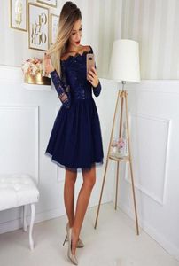 2019 Bateau Neck Lace Applique Long Sheeves Homecoming Dresses A Line Tule Short Cocktail Party -jurken5890550