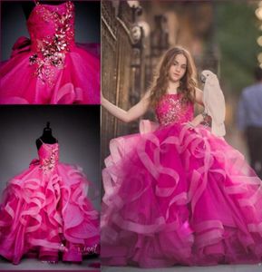 2019 Belle robe de bal filles Pageant robes Fuchsia petit bébé camouflage robes de fille de fleur avec des perles sur mesure Made3635508