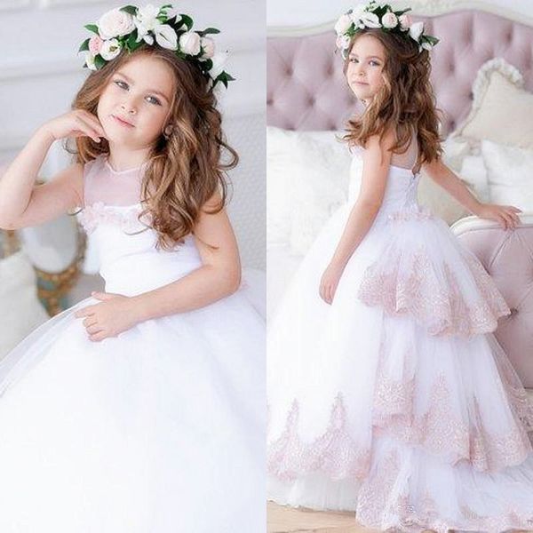 Belle sainte communion robe de bal pour les filles fleur Custom Made longue Puffy Tulle Prom enfants Robe avec Bretelle première communion