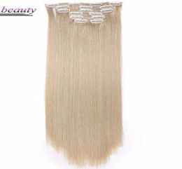 2019 Beauty 21Colors 16Clips Long Right Synthetic Hair Clips in Fiber Brown Black Blond Blond 2864394