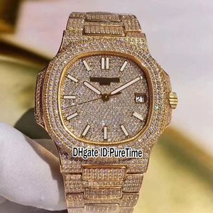 2019 Meilleure édition Jumbo 5719/10G-010 Or jaune 18 carats entièrement pavé de diamants ETA Cal 324SC Montre automatique pour homme avec bracelet en diamant Super TWa1