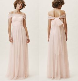 2019 bhldn bruidsmeisje jurken strapless tule mouwloze vloer lengte licht roze formele gelegenheid jurken goedkope avond prom dress