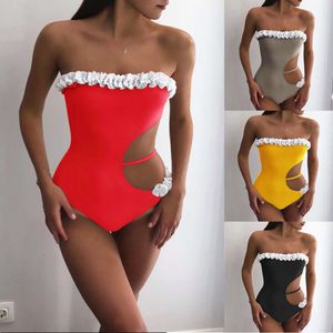 2019 Bikini Sexy Floral Swimsuit vier kleuren één stuk dames bikini