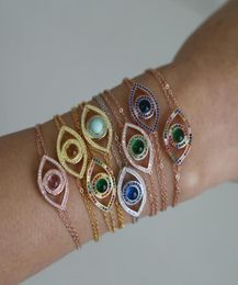 2019 Bless Lucky RainbowTurkish Hamsa Evil Eyes chaîne bracelet réel 100 925 bracelet en argent sterling pour les femmes bijoux délicats1022049
