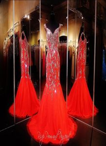2019 bling sexy prom -jurken dragen kristal major beading long rode chiffon cap mouwen mouwen zeemeermin sweep trein formeel avondfeest pagina 8934303
