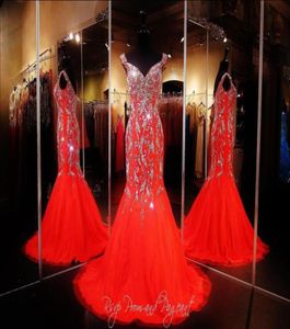 2019 bling sexy prom -jurken dragen kristal major beading long rode chiffon cap mouwen zeemeermin sweep trein formeel avondfeestje pagina9466856