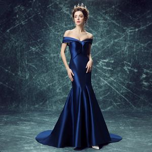 2019 bleu longues robes de bal élégante sirène robe de bal élégant gala jurken robe de festa longo robe en Satin VestidoLargos