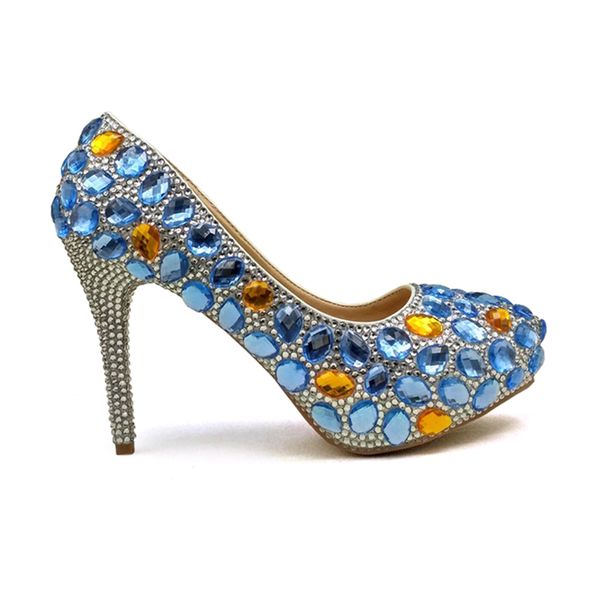 Zapatos de fiesta de boda azul, zapatos de novia con diamantes de imitación con embrague, zapatos de ceremonia de aniversario, zapatos de baile de graduación de Cenicienta con bolso a juego de 11cm